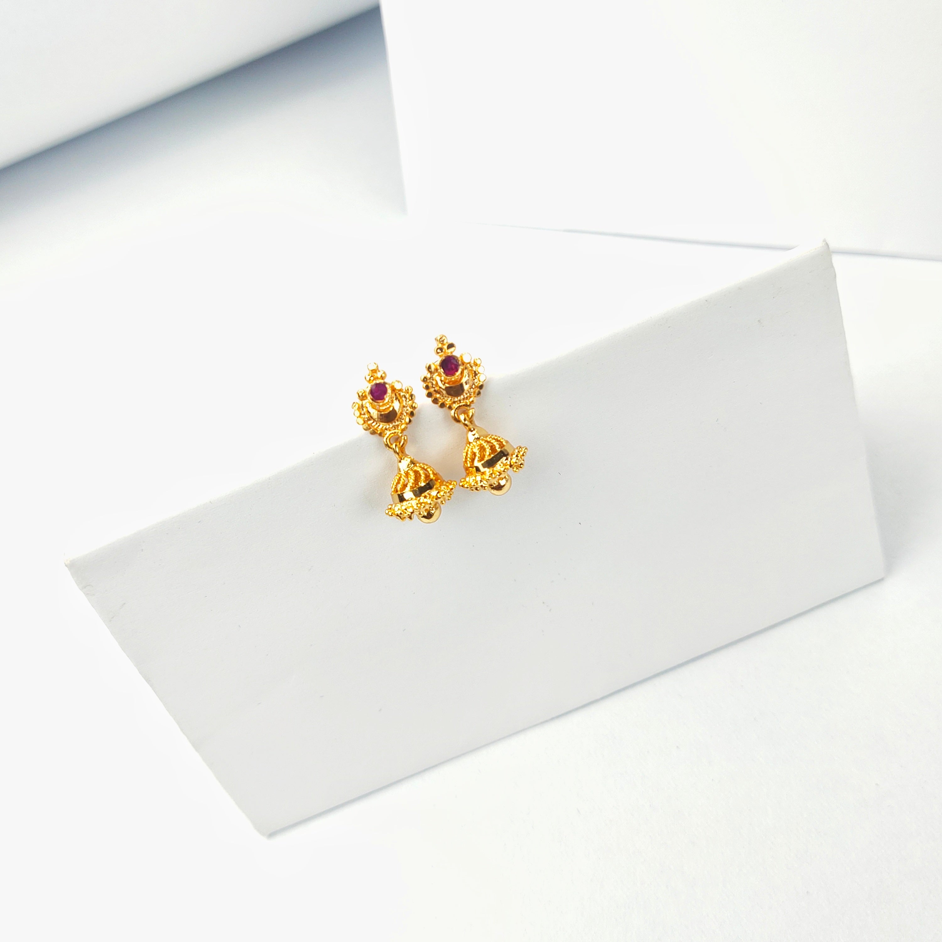 Shop Belle Diamond and Ruby 18K Gold Earring for Women | Gehna